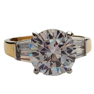 Gold Solitaire Cocktail  Ring  3 CTW Cubic Zirconia  size 11  *
